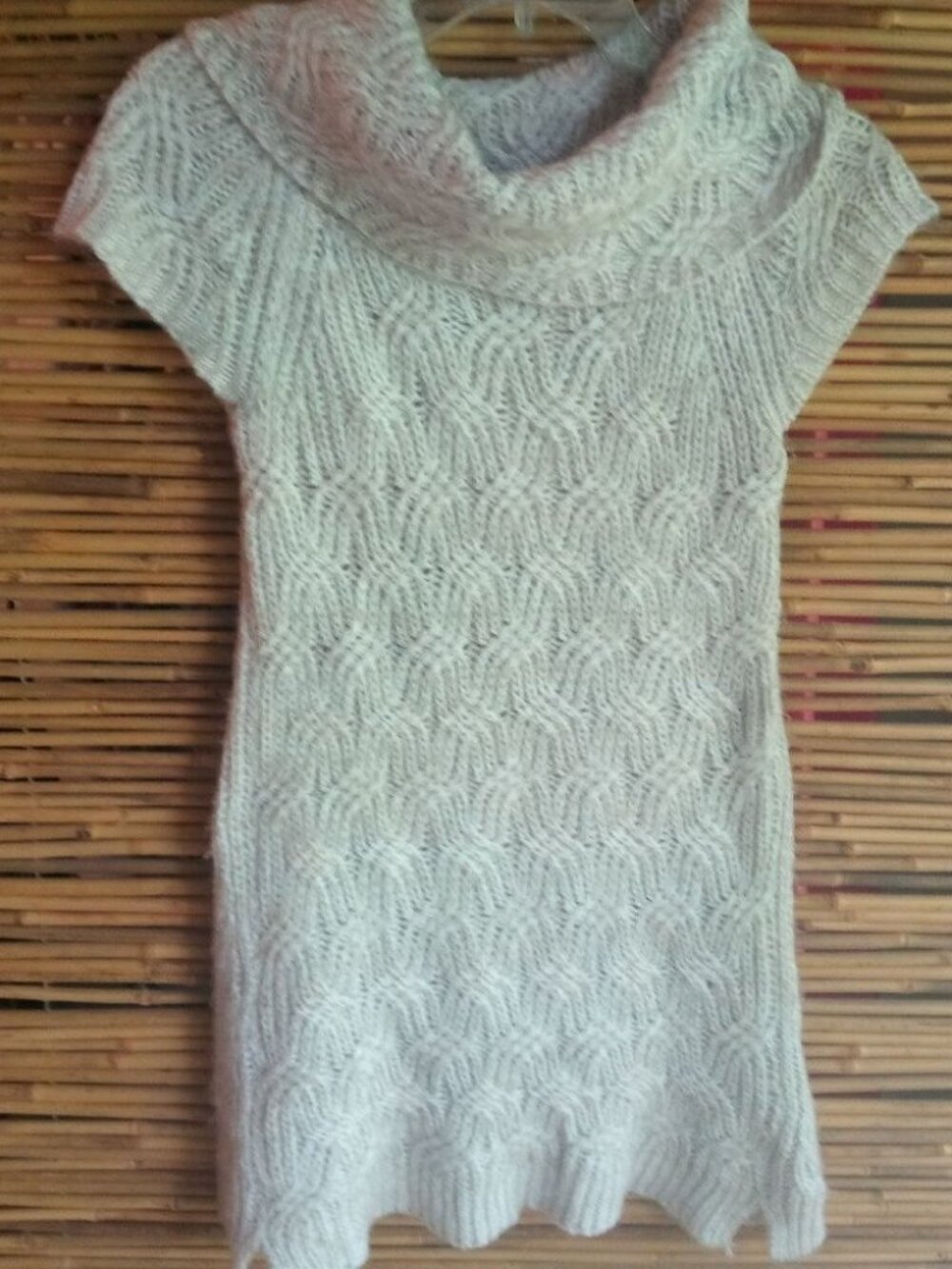 Worthington S Y2K Knit Capped Sleeved Diamond Pattern Sweater Dress Off-White